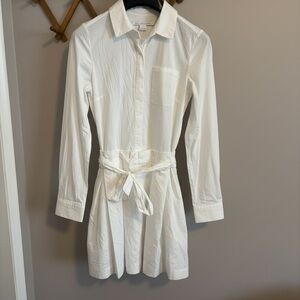 DVF White Pleated Cotton poplin Shirt Dress pleated skirt Size 8